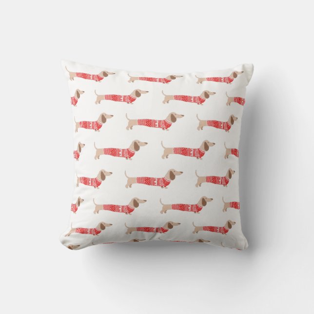 Dachshund Ugly Red KerstSweater Pattern Kussen (Voorkant)