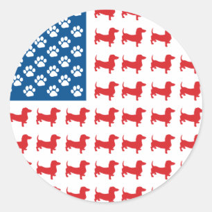Dachshund USA Patriotic Flag Ronde Sticker