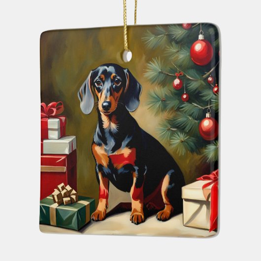 Dachshund vakantie illustratie keramisch ornament (Links)