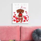 Dachshund Valentijn Cartoon Canvas Afdruk (Insitu (Woonkamer))