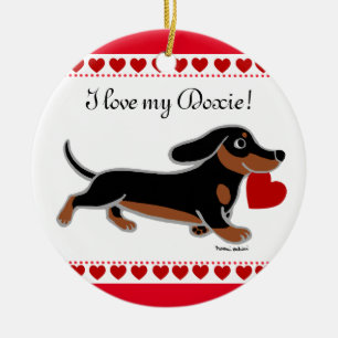 Dachshund Valentijn Cartoon Keramisch Ornament