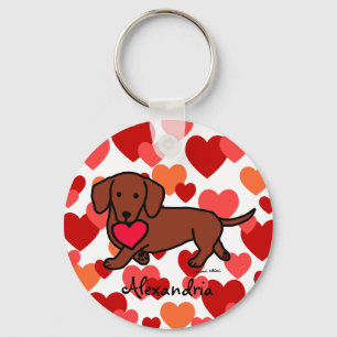Dachshund Valentijn Cartoon Sleutelhanger