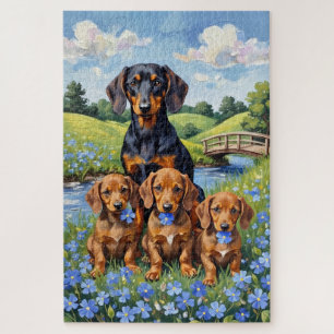 Dachshund Vergeet-mij-nietweidekunst Legpuzzel