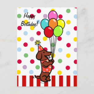Dachshund Verjaardag Cartoon Ballonnen Briefkaart