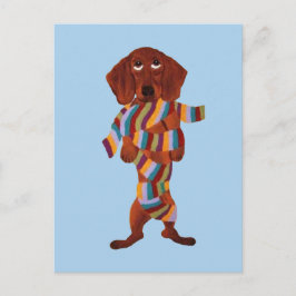 Dachshund verstrikt in sjaal ansichtkaart briefkaart
