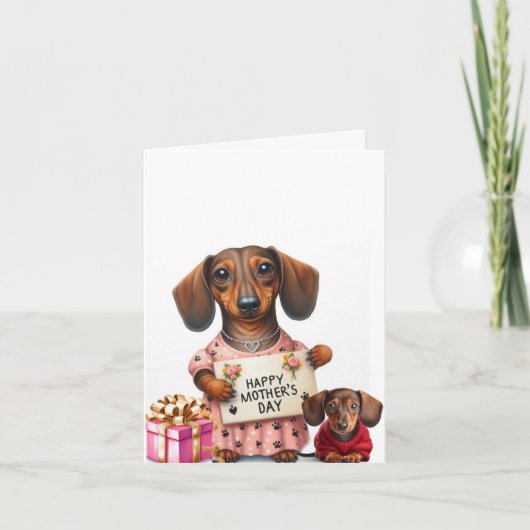 Dachshund Viering Moederdag Kaart (Voorkant)