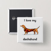 Dachshund Vierkante Button 5,1 Cm (Voorkant /achterkant)