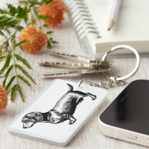 Dachshund Vintage Gravure Illustratie Sleutelhanger