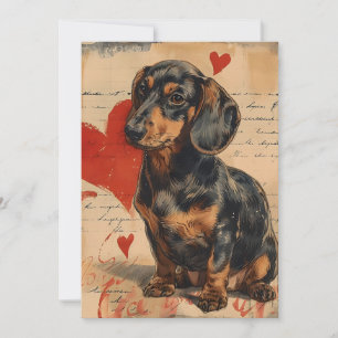 Dachshund Vintage Valentijnsdag Feestdagenkaart