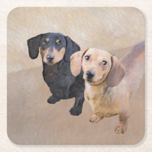 Dachshund (vloeiend) schilderen - Oorspronkelijke Vierkante Kartonnen Onderzetter