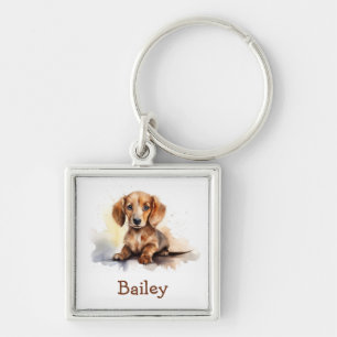 Dachshund Waterverf Sleutelhanger