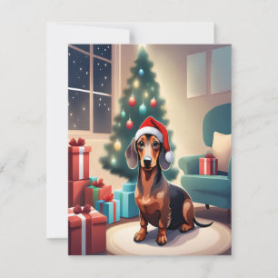 Dachshund Weenie Dog in Santa Hat Kerst Kaart