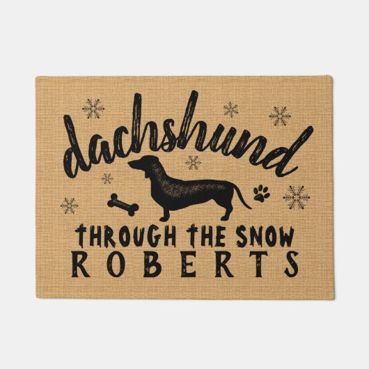 Dachshund Weiner Dog Winter Snow Burlap Custom Deurmat (Voorkant)
