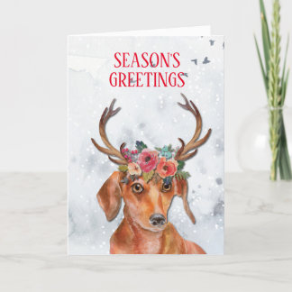 Dachshund Weiner Doxie Daxi Dog Floral Antlers Hol Feestdagen Kaart