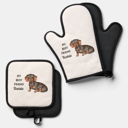 Dachshund Weiner Hond Beste Vriend Aangepaste Huis Ovenwant & Pannenlap Set (Voorkant / Achterkant)