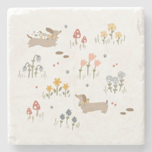Dachshund Weiner Hondenliefhebbers Wildflower Keuk Stenen Onderzetter