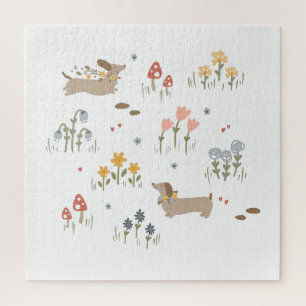 Dachshund Weiner Hondenliefhebbers Wildflower Muur Legpuzzel