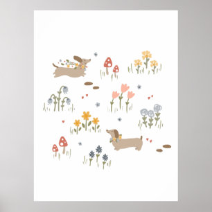 Dachshund Weiner Hondenliefhebbers Wildflower Muur Poster