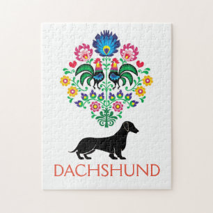 Dachshund Welcome hex Sign., geef tekst uit Legpuzzel