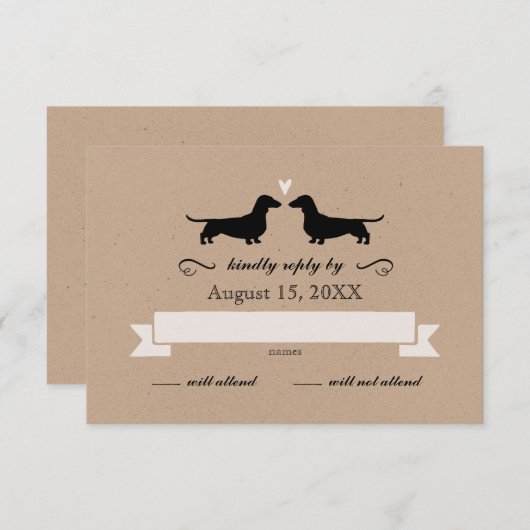 Dachshund Wiener Chien Silhouettes Mariage RSVP (Devant / Derrière)