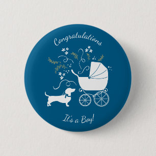 Dachshund Wiener Dog Baby shower Blue Boy Ronde Button 5,7 Cm