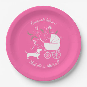 Dachshund Wiener Dog Baby shower Pink Girl Papieren Bordje