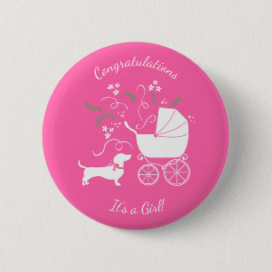 Dachshund Wiener Dog Baby shower Pink Girl Ronde Button 5,7 Cm