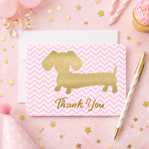 Dachshund Wiener Dog Feestplaten Goud & Roze Bedankkaart
