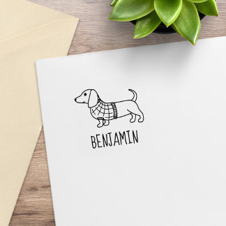 Dachshund Wiener Dog Plaid Sweater Custom Name 1x1 Rubberstempel
