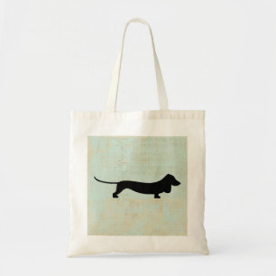 Dachshund Wiener Dog Silhouette over Blauwgroen mu Tote Bag