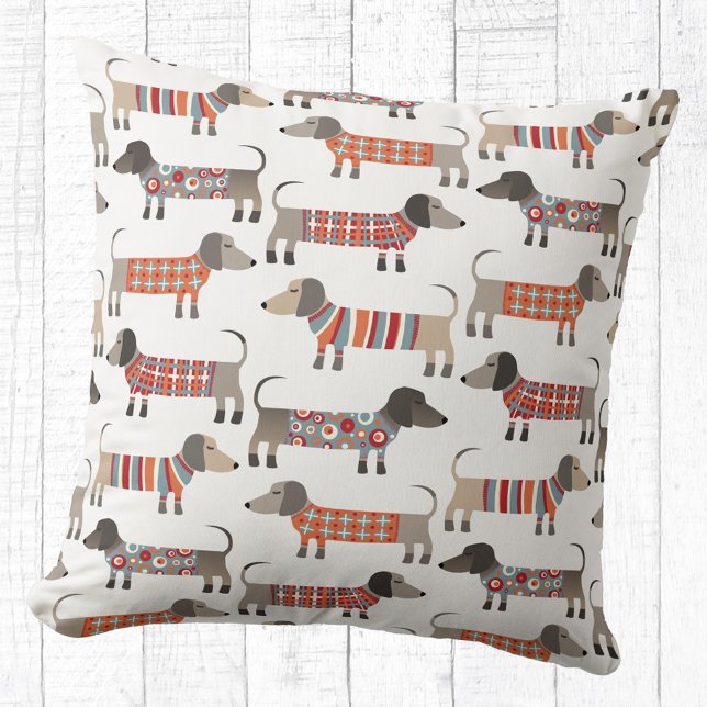 Dachshund Wiener Worst Hond Kussen (Dachshund Wiener Sausage Dog pattern fun throw pillow)