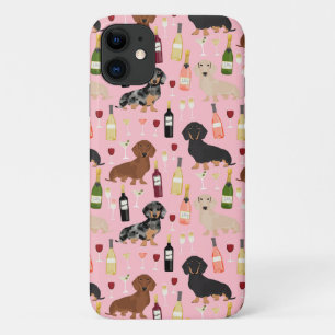Dachshund-wijnpatroon roze iPhone 11 hoesje