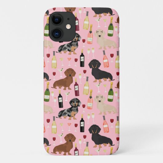 Dachshund-wijnpatroon roze Case-Mate iPhone case (Achterkant)