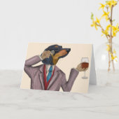 Dachshund Wine Snob Kaart (Gele Bloem)