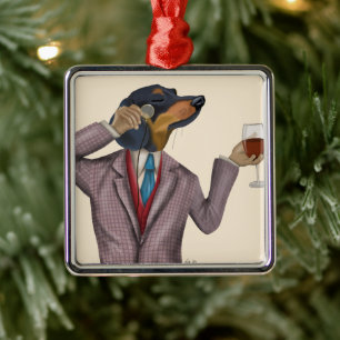 Dachshund Wine Snob Metalen Ornament