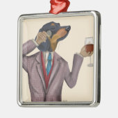 Dachshund Wine Snob Metalen Ornament (Links)