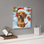Dachshund Winter Wonderland Christmas Joy<br><div class="desc">Ce design festif reflète l'esprit joyeux de la période des fêtes, avec un adorable petit portant un chapeau de Père Noël. Le chien est niché dans un pays des merveilles hivernales, avec un bonhomme de neige, un sapin de Noël décoré et des cadeaux joliment emballés. Les flocons de neige tombent...</div>