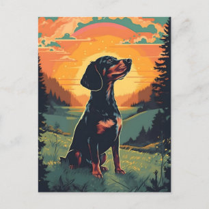 Dachshund winterbergbos tijdens zonsondergang briefkaart