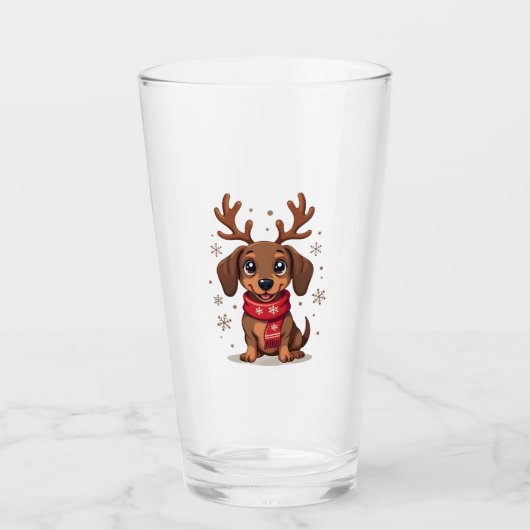 Dachshund Wintervreugde Glas (Voorkant)