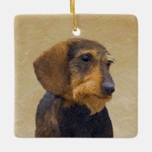 Dachshund (Wirehaire) schilderende oorspronkelijke Keramisch Ornament