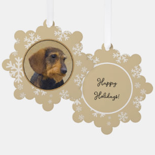 Dachshund (Wirehaire) schilderende oorspronkelijke Ornament Kaart