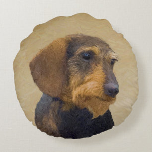 Dachshund (Wirehaire) schilderende oorspronkelijke Rond Kussen