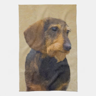 Dachshund (Wirehaire) schilderende oorspronkelijke Theedoek