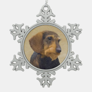 Dachshund (Wirehaire) schilderende oorspronkelijke Tin Sneeuwvlok Ornament