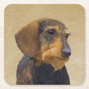 Dachshund (Wirehaire) schilderende oorspronkelijke Vierkante Kartonnen Onderzetter