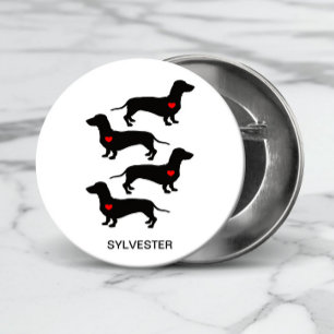 Dachshund Worst Hond Hart Monogram Naam Ronde Button 3,2 Cm