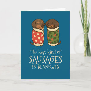 Dachshund Worstjes in Dekens Kerstmis Feestdagen Kaart