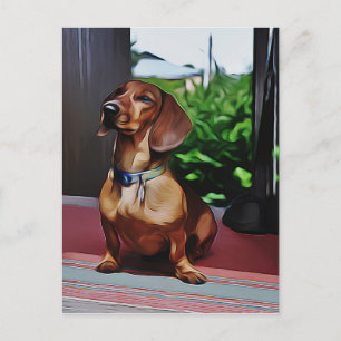 Dachshund zit op porch country House Birthday Briefkaart
