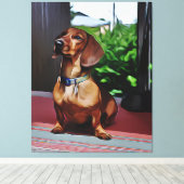 Dachshund zit op porch country House Birthday Canvas Afdruk (Insitu (Houten vloer))