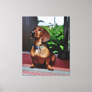 Dachshund zit op porch country House Birthday Canvas Afdruk